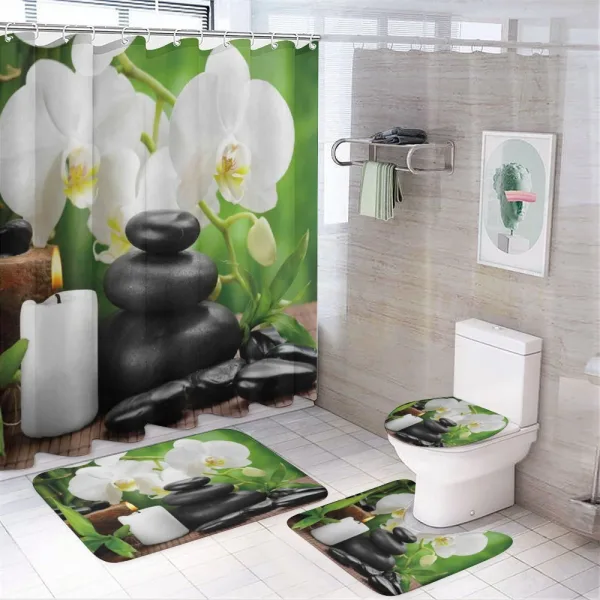Orchids Stones Nature on a shower curtain