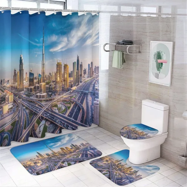 Panoramic Dubai Traffic on a shower curtain