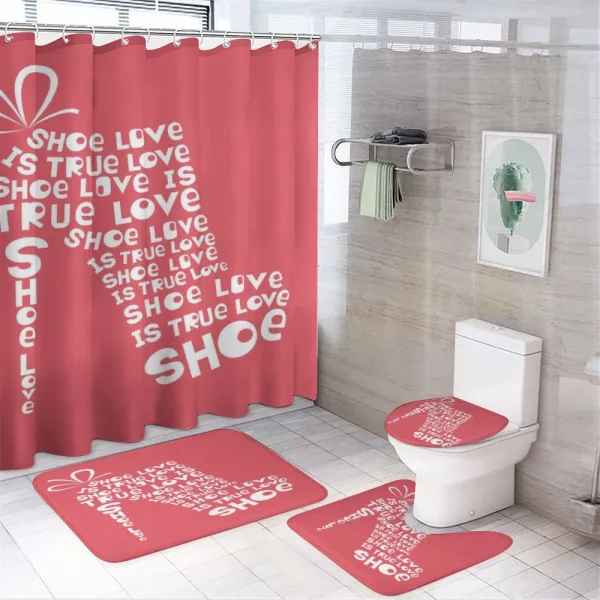 Woman Shoes Coral Words on a shower curtain