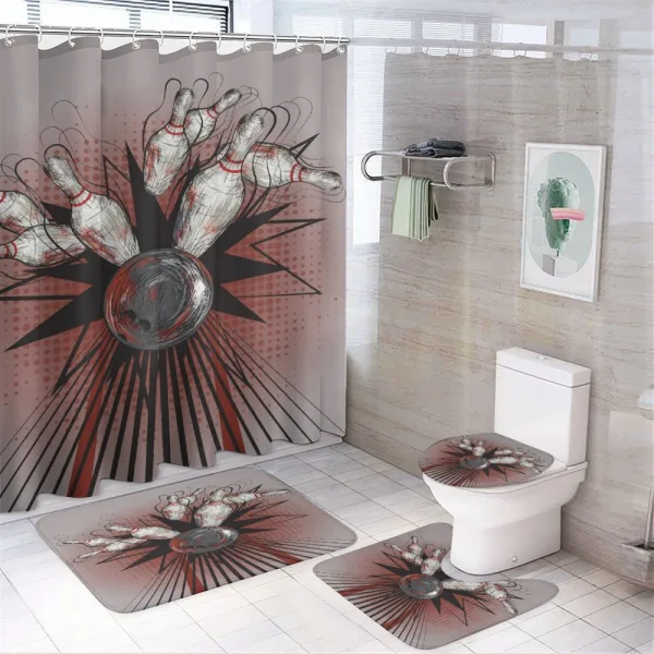 Ball Crash Pins on a shower curtain