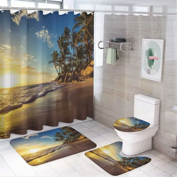 Exotic Beach Sunset on a shower curtain