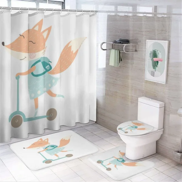 Happy Animal and Bag on Scooter on a shower curtain