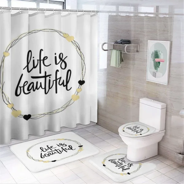 Hearts Line Words on a shower curtain