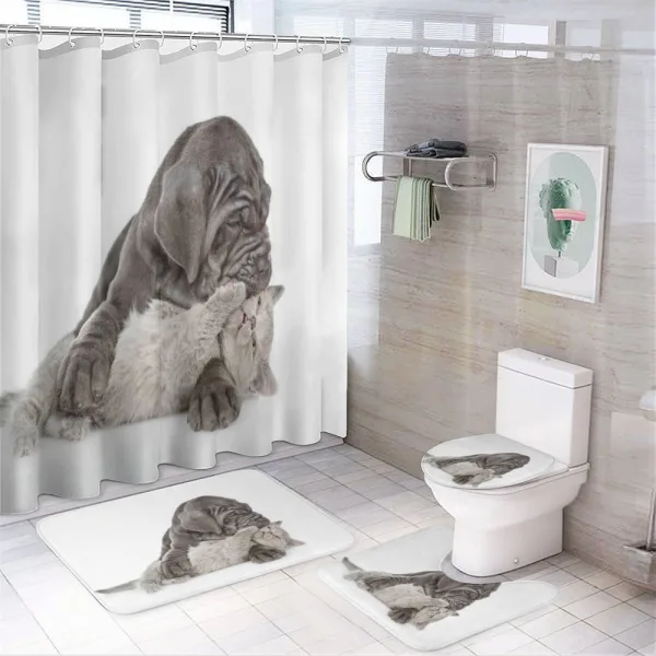 Hugging Cozy Animals on a shower curtain