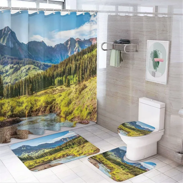 Mountain Forest River on a shower curtain