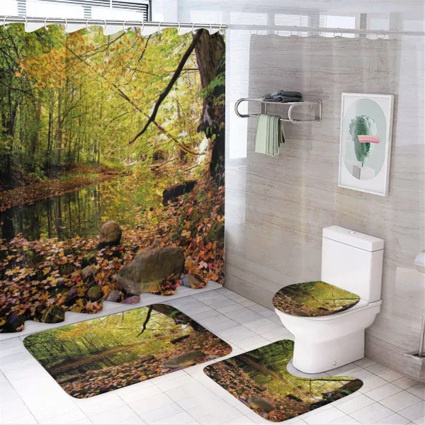 Pine River in Autumn on a shower curtain