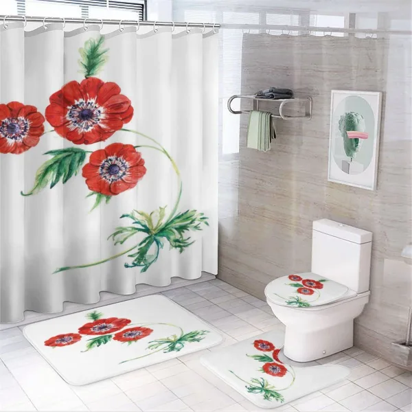 Red Watercolors on a shower curtain