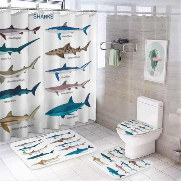 Cartoon Shark Types Wild on a shower curtain