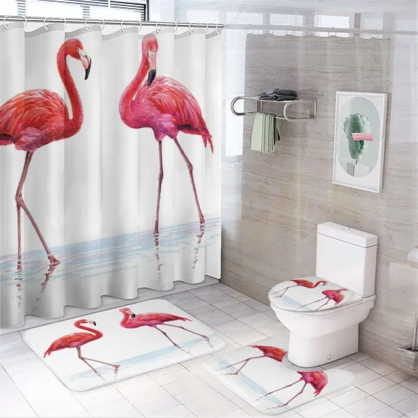 Exotic Flamingos on Sea on a shower curtain