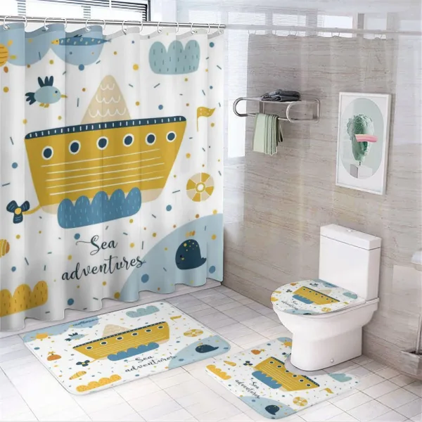 Ship and Puffy Clouds on a shower curtain