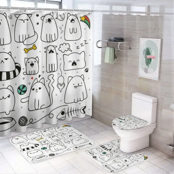 Sketchy Cats with Toys on a shower curtain