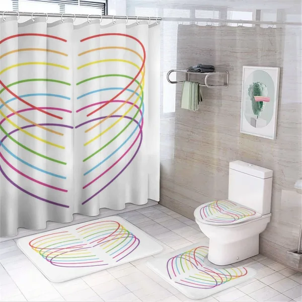Vivid Outline Heart Drawings on a shower curtain
