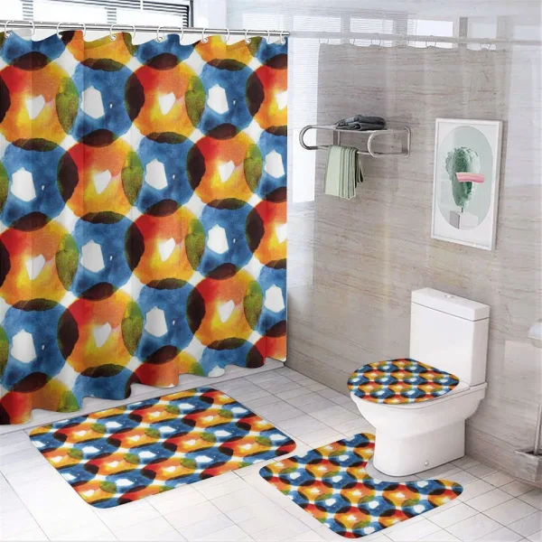 Watercolor Ring Shapes on a shower curtain
