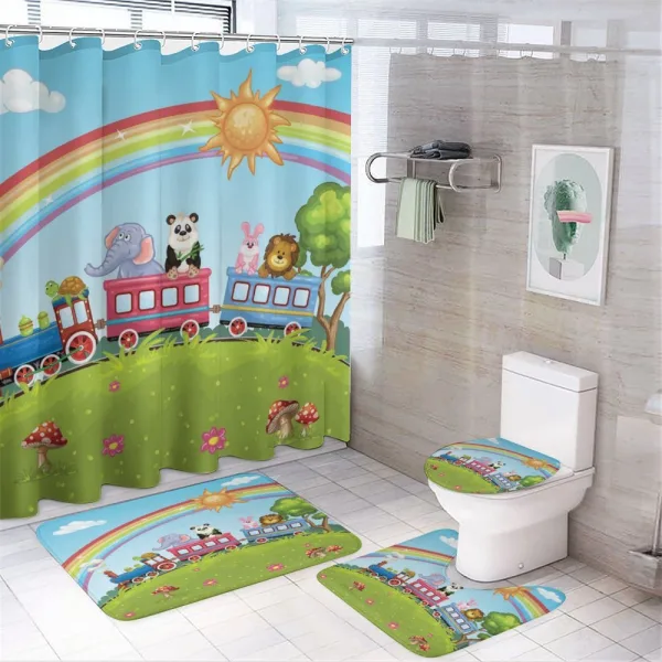 Animal Train Rainbow Funny on a shower curtain