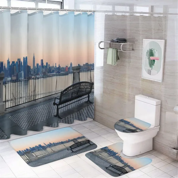Bench in New York City on a shower curtain