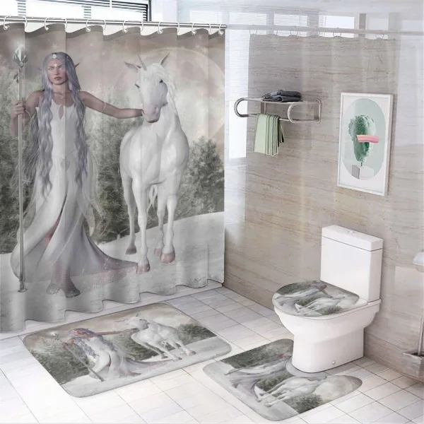 Elf Holdng Mace and Horse on a shower curtain