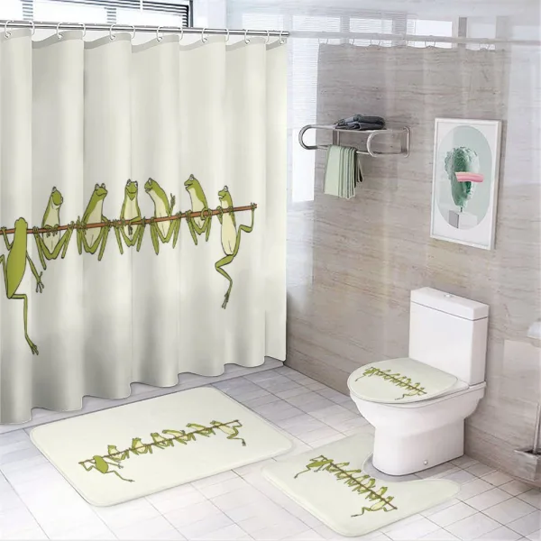 Frogs Hanging to a Stick on a shower curtain