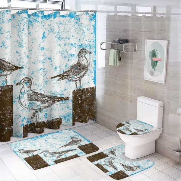 Grungy Sketch Seagulls on a shower curtain