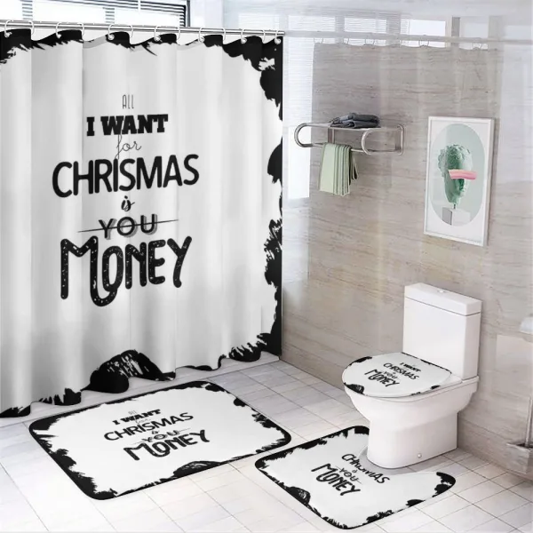 Humorous Words with Christmas on a shower curtain