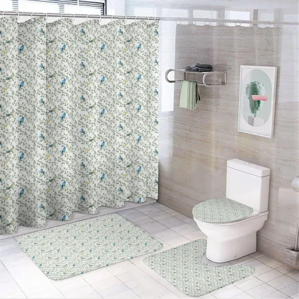 Thin Leafy Branches Berries on a shower curtain