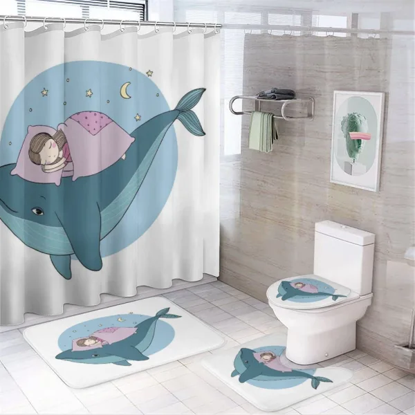 Girl Sleeping on Whale on a shower curtain