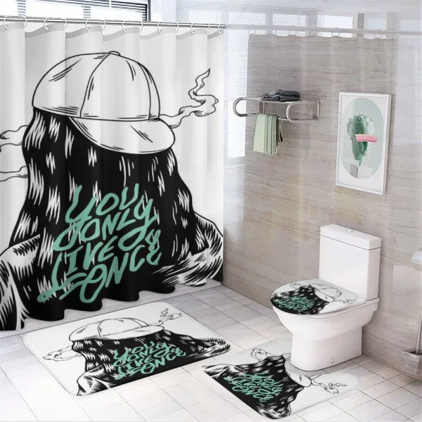 Girl with a Backwards Hat on a shower curtain