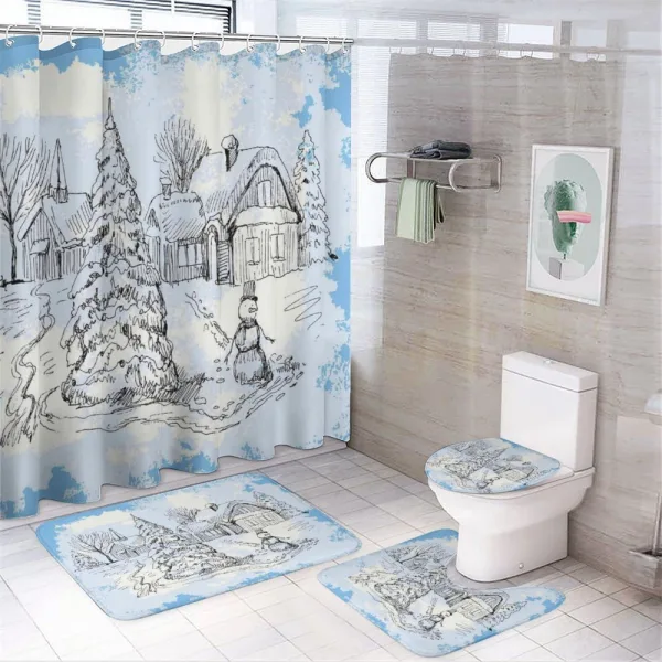 Sketchy Cold Snowy Scene on a shower curtain