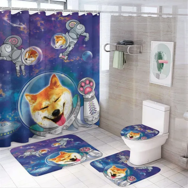 Astronaut Shibas in Space on a shower curtain