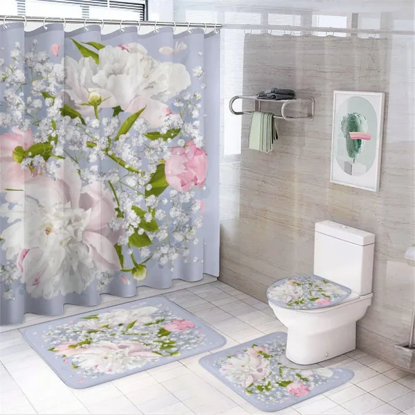 Bridal Peonies Leaves on a shower curtain