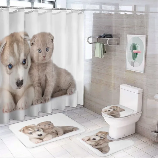 Cuddling Animals on a shower curtain