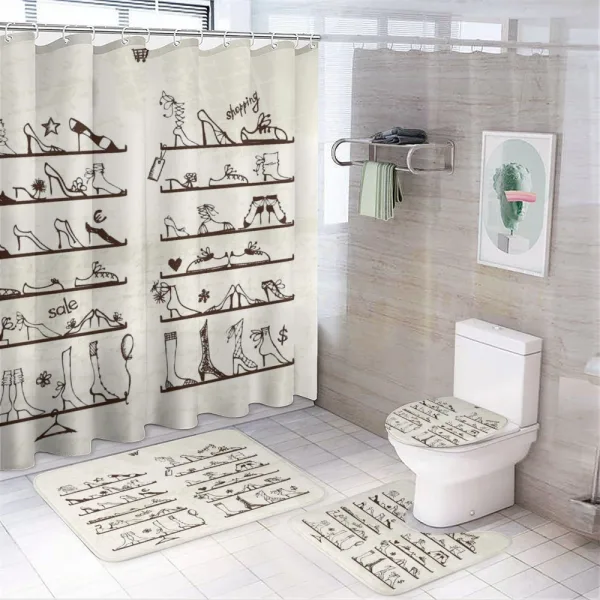 Feminine Shoes Shelves on a shower curtain