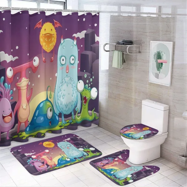Funky and Happy Characters on a shower curtain