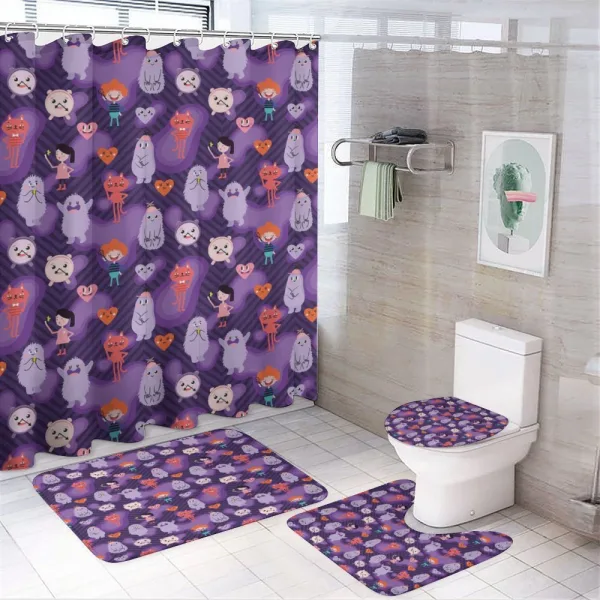 Funky Hearts and Creatures on a shower curtain