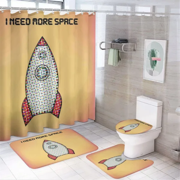 Futuristic Words on a shower curtain