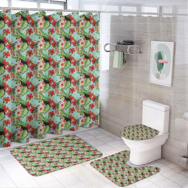 Hibiscus Parrot and Toucan on a shower curtain