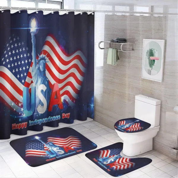 Justice and Liberty on a shower curtain