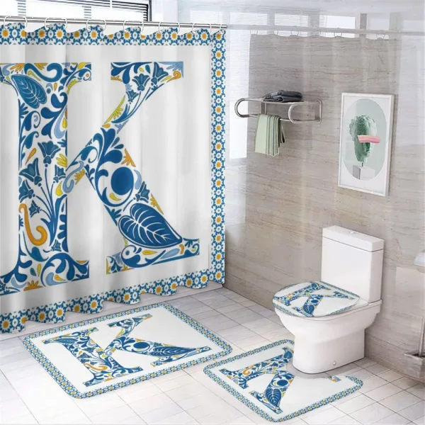 Leaves Blooms Initial on a shower curtain