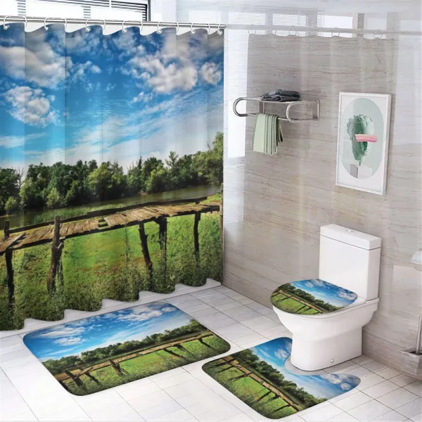 Old Wooden Bridge Summer on a shower curtain