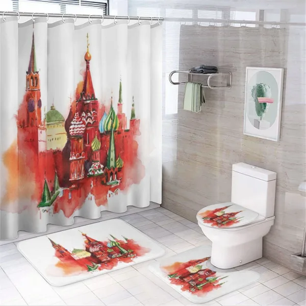 Red Square Saint Basil Art on a shower curtain