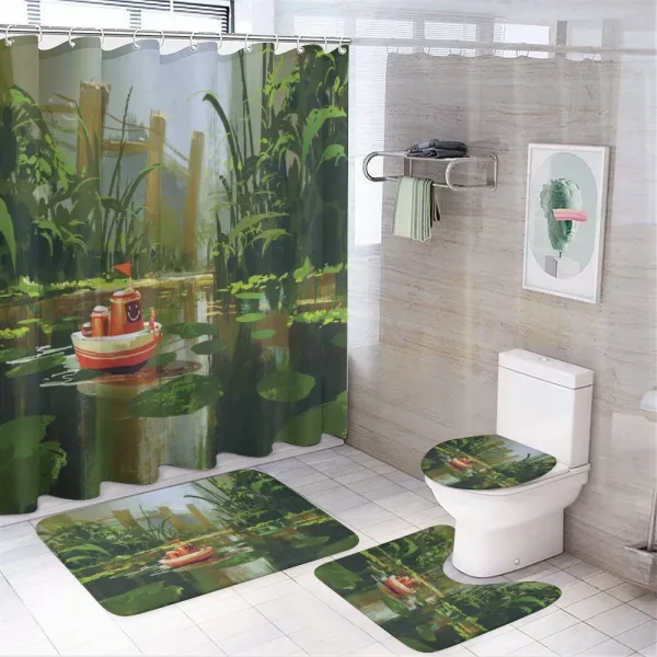 Toy Boat River Forest on a shower curtain