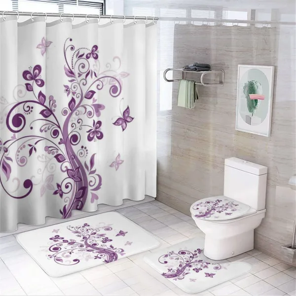Flowers Leaf Butterlies on a shower curtain