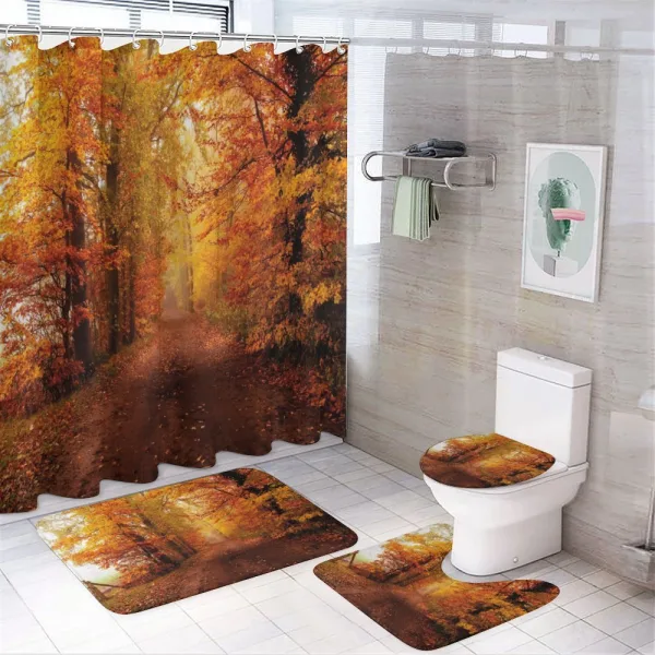 Footpath in Foggy Woods on a shower curtain