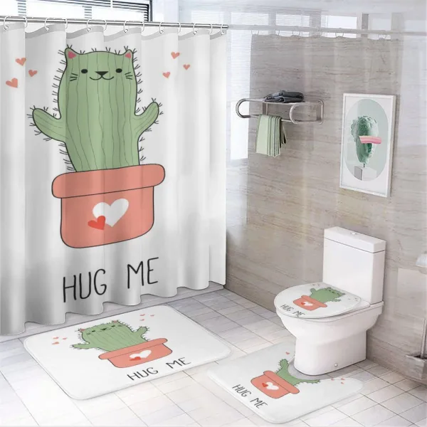 Funny Cactus Shape as Cat on a shower curtain