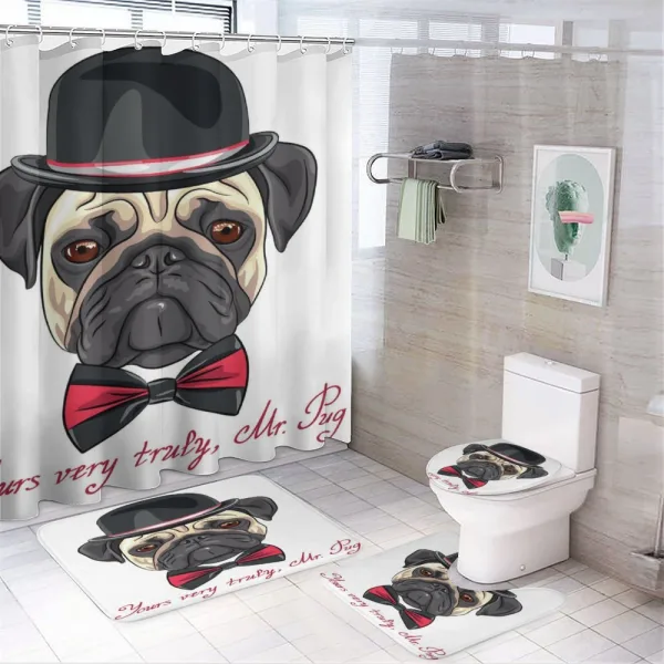 Hipster Frowning Dog Sketch on a shower curtain
