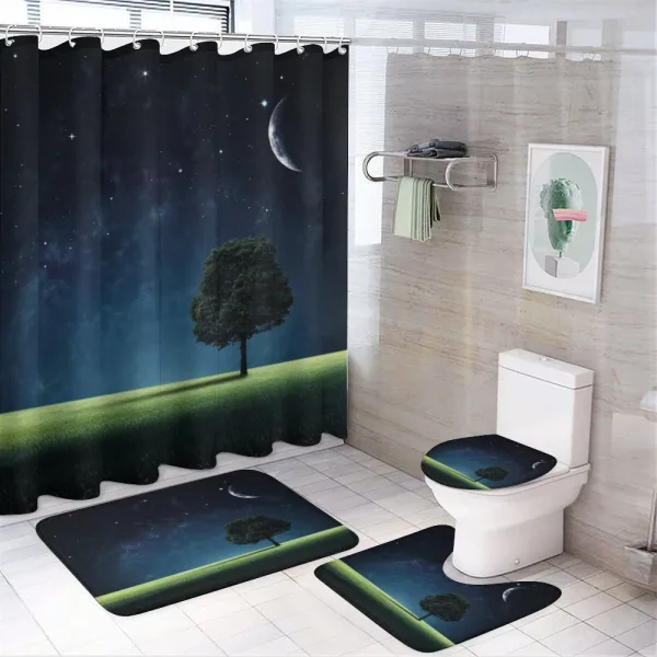 Lonely Tree Crescent Moon on a shower curtain