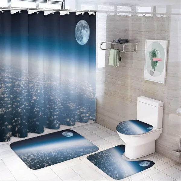 Planet Earth and Moon on a shower curtain