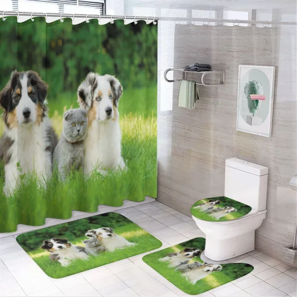 Puppy Family in Garden on a shower curtain