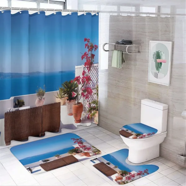 Santorini Aegean Sea on a shower curtain