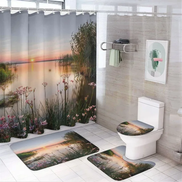 Sunset at Chudskoy Lake on a shower curtain