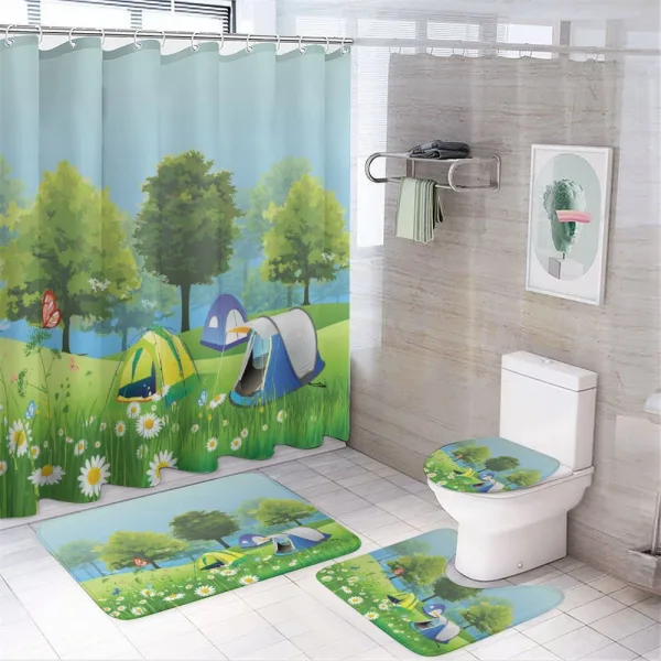 Tents in Spring Forest on a shower curtain